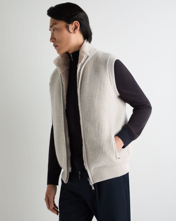 Men's Ribbed Fur Lined Cashmere Gilet 8