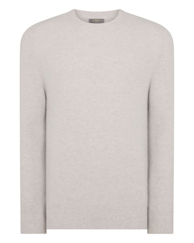 N.Peal Men's English Rib Raglan Cashmere Jumper Pebble Grey