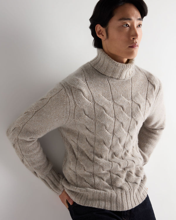 Men's Heavyweight Cable Roll Neck Cashmere Jumper 1
