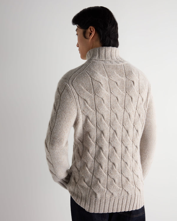 Men's Heavyweight Cable Roll Neck Cashmere Jumper 4