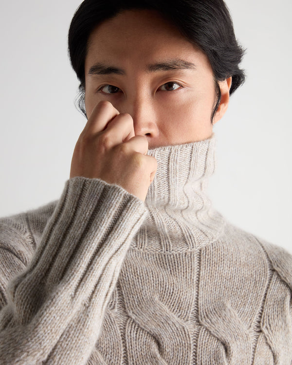 Men's Heavyweight Cable Roll Neck Cashmere Jumper 5