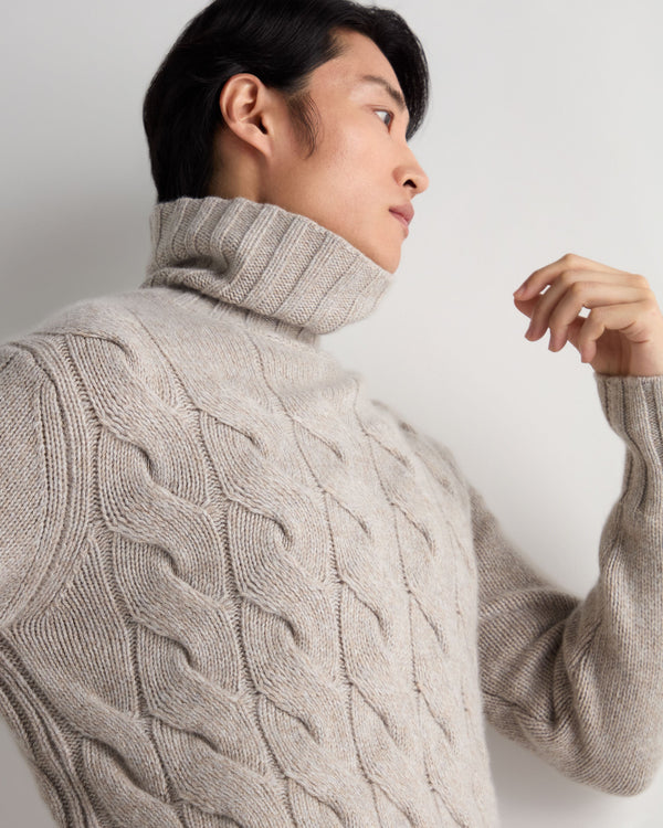 Men's Heavyweight Cable Roll Neck Cashmere Jumper 6