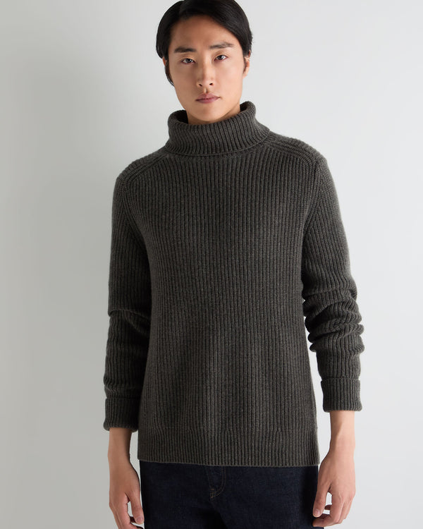 Men's English Rib Roll Neck Cashmere Jumper  1