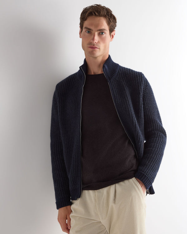 Men's Waffle Knit Full Zip Cashmere Jumper 1