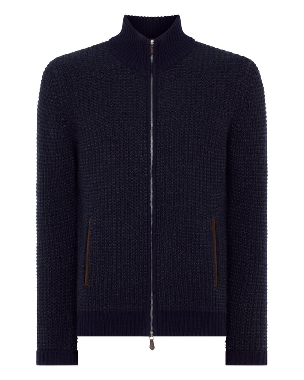 Men's Waffle Knit Full Zip Cashmere Jumper 2