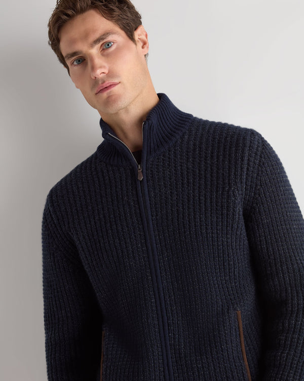 Men's Waffle Knit Full Zip Cashmere Jumper 5