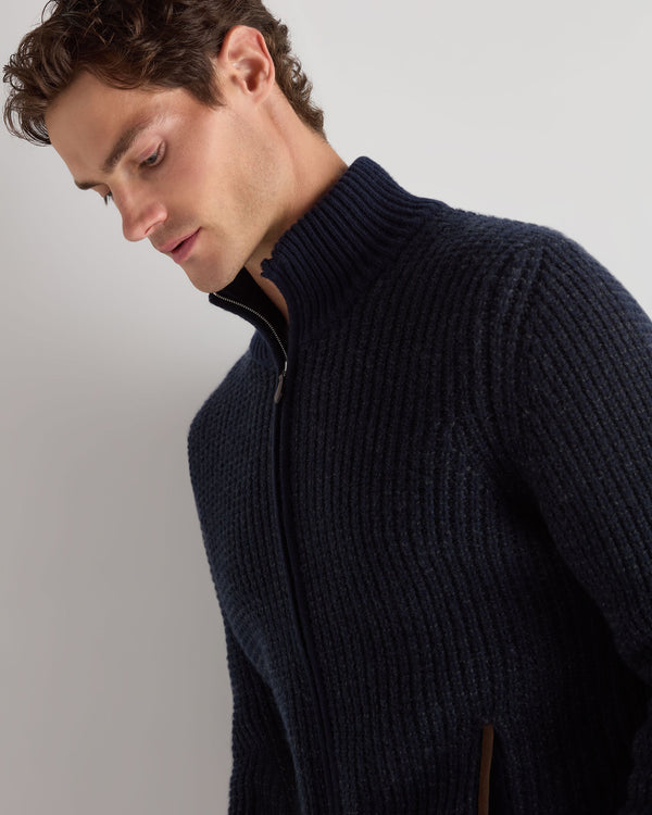 Men's Waffle Knit Full Zip Cashmere Jumper 6