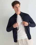 Men's Buttoned Fine Gauge Cashmere Jumper Navy Blue