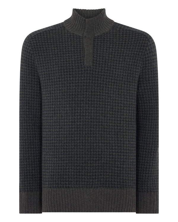 Men's Houndstooth Half Button Cashmere Jumper  2