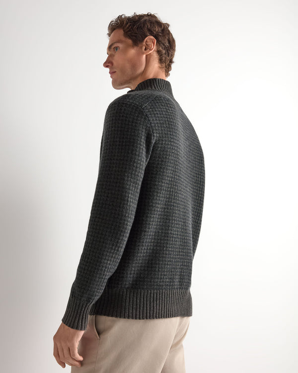 Men's Houndstooth Half Button Cashmere Jumper  4