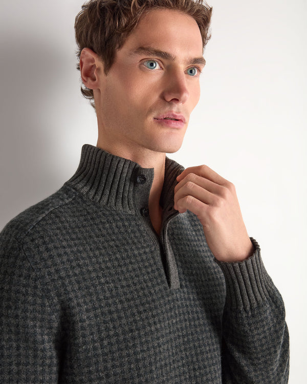 Men's Houndstooth Half Button Cashmere Jumper  5