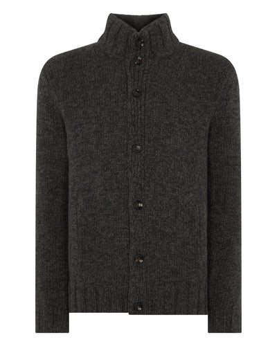 N.Peal Men's Cashmere Melange Button Cardigan With Fur Trim Grey Moss