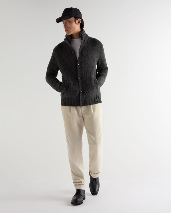 Men's Cashmere Melange Button Cardigan With Fur Trim  3