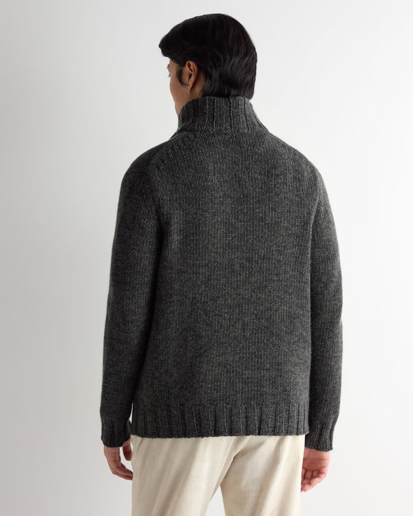 Men's Cashmere Melange Button Cardigan With Fur Trim  4