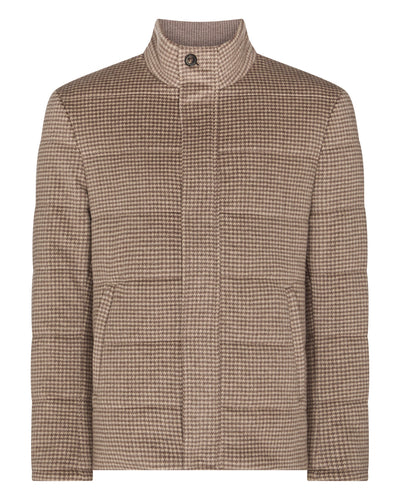 N.Peal Men's Dogtooth Padded Cashmere Jacket Taupe Brown