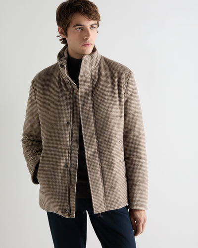 Men's Dogtooth Padded Cashmere Jacket Taupe Brown