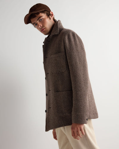 N.Peal Men's Herringbone Jacket Brown Herringbone