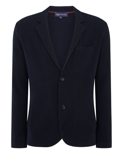 N.PEAL x TUCCI TEXTURED KNITTED BLAZER Navy Blue