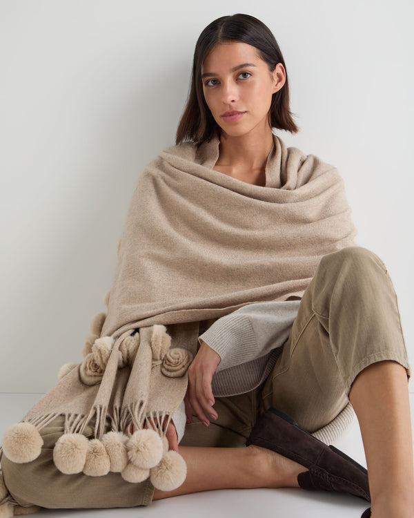 Women's Davos Fur Bobble Woven Shawl 2