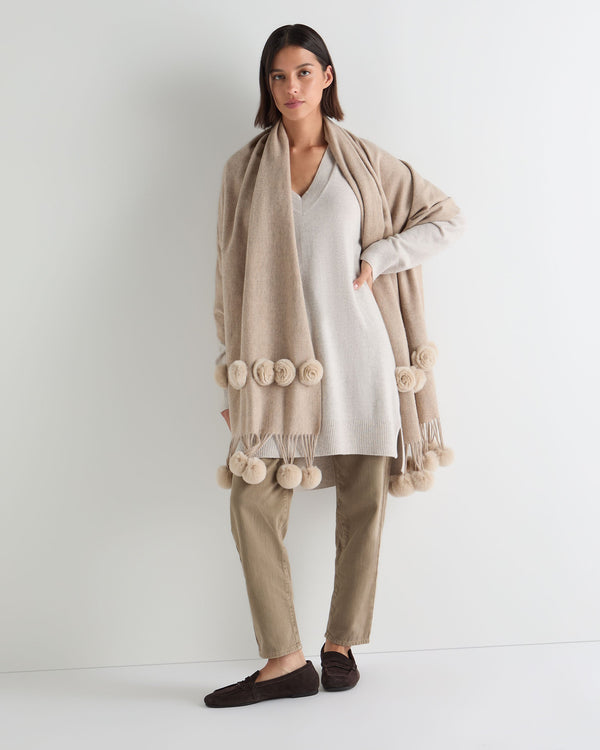Women's Davos Fur Bobble Woven Shawl 3