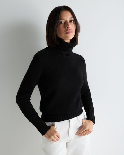 N.Peal Women's Chunky Roll Neck Cashmere Jumper Black