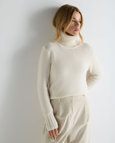 N.Peal Women's Hazel Chunky Roll Neck Cashmere Jumper New Ivory White