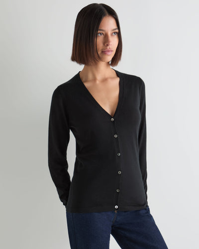 N.Peal Women's Mia Superfine Cashmere V Neck Cardigan Black