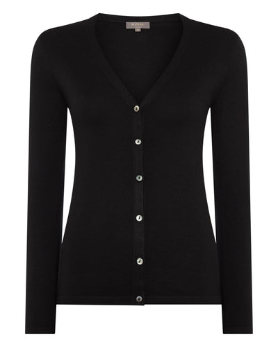 N.Peal Women's Mia Superfine Cashmere V Neck Cardigan Black