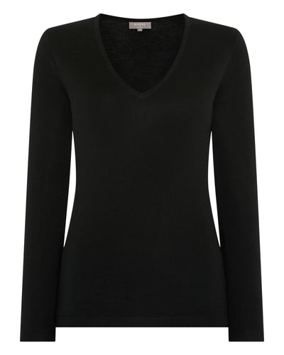 N.Peal Women's Imogen Superfine Cashmere V Neck Jumper Black