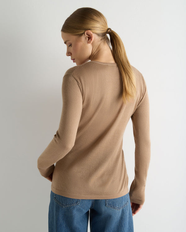 N.Peal Women's Imogen Superfine Cashmere V Neck Jumper Caramel Brown