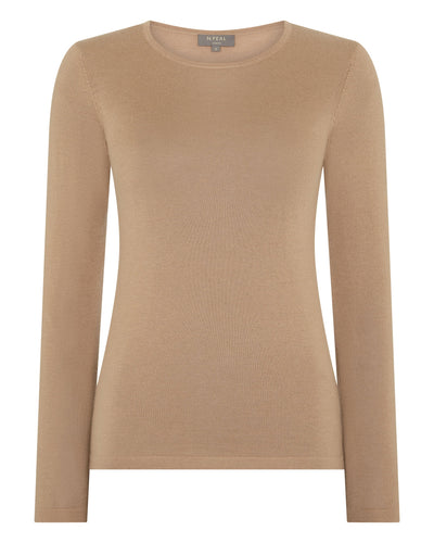 N.Peal Women's Eden Superfine Cashmere Round Neck Top Caramel Brown
