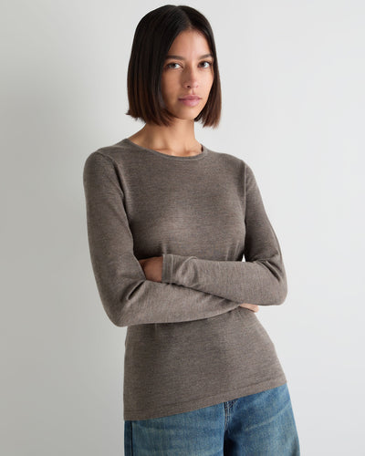 N.Peal Women's Eden Superfine Cashmere Round Neck Top Pecan Brown