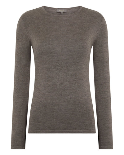 N.Peal Women's Eden Superfine Cashmere Round Neck Top Pecan Brown
