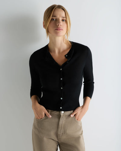 N.Peal Women's Darcie Superfine Cashmere Cropped Cardigan Black