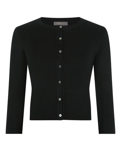 N.Peal Women's Darcie Superfine Cashmere Cropped Cardigan Black