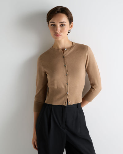 N.Peal Women's Darcie Superfine Cashmere Cropped Cardigan Caramel Brown