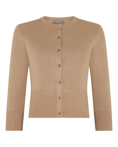 N.Peal Women's Darcie Superfine Cashmere Cropped Cardigan Caramel Brown