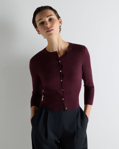 N.Peal Women's Darcie Superfine Cashmere Cropped Cardigan Damson Red