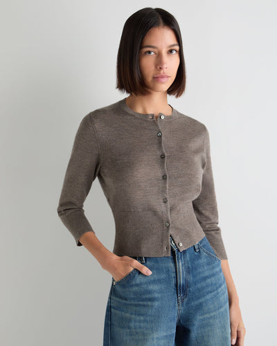 N.Peal Women's Darcie Superfine Cashmere Cropped Cardigan Pecan Brown