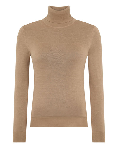 N.Peal Women's Margot Superfine Cashmere Roll Neck Jumper Caramel Brown