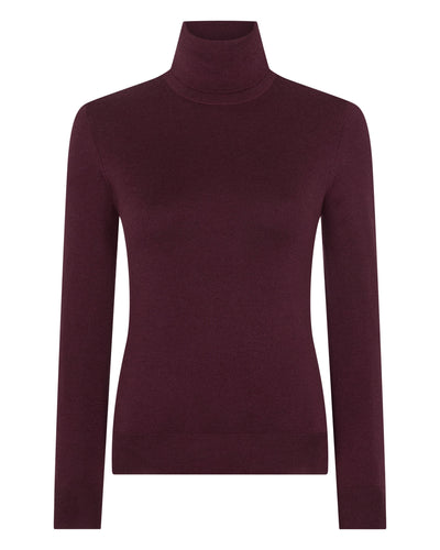 N.Peal Women's Margot Superfine Cashmere Roll Neck Jumper Damson Red