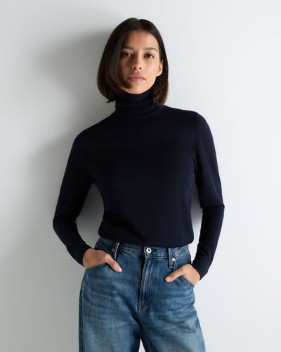 N.Peal Women's Margot Superfine Cashmere Roll Neck Jumper Navy Blue