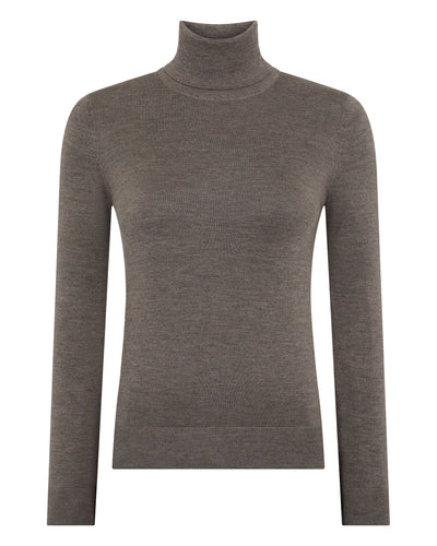 N.Peal Women's Margot Superfine Cashmere Roll Neck Jumper Pecan Brown