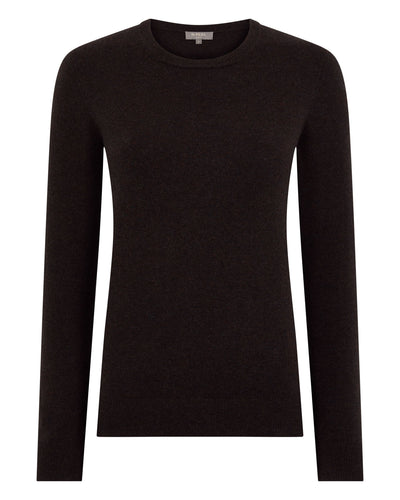 N.Peal Women's Evie Classic Round Neck Cashmere Jumper Cocoa Brown