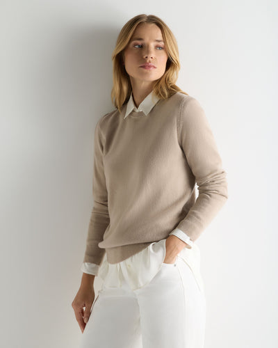 N.Peal Women's Evie Classic Round Neck Cashmere Jumper Cashew Brown