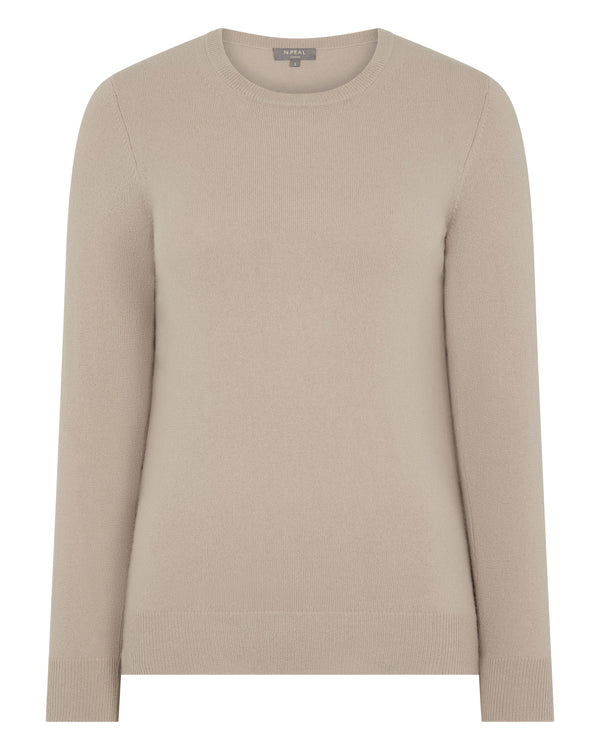 N.Peal Women's Evie Classic Round Neck Cashmere Jumper Cashew Brown