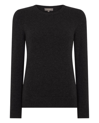 N.Peal Women's Evie Classic Round Neck Cashmere Jumper Deep Charcoal Grey