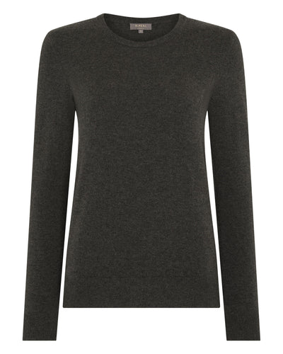 N.Peal Women's Evie Classic Round Neck Cashmere Jumper Grey Moss