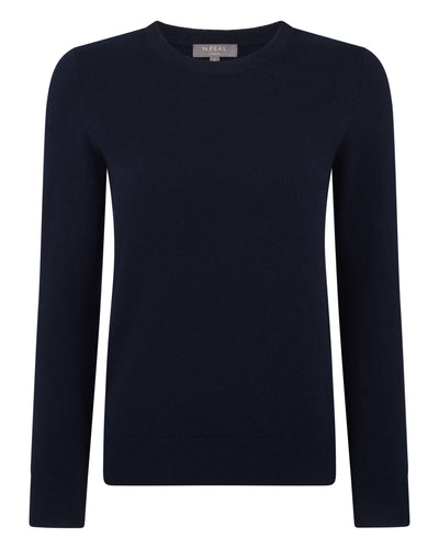 N.Peal Women's Evie Classic Round Neck Cashmere Jumper Navy Blue