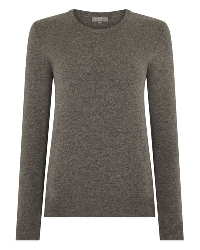 N.Peal Women's Evie Classic Round Neck Cashmere Jumper Wood Smoke Brown